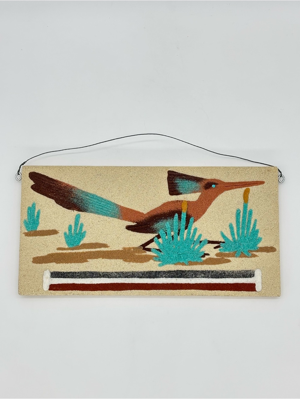 Vtg Handmade Roadrunner Sand Art Wall Hanging Southwestern Desert Plaque Folk